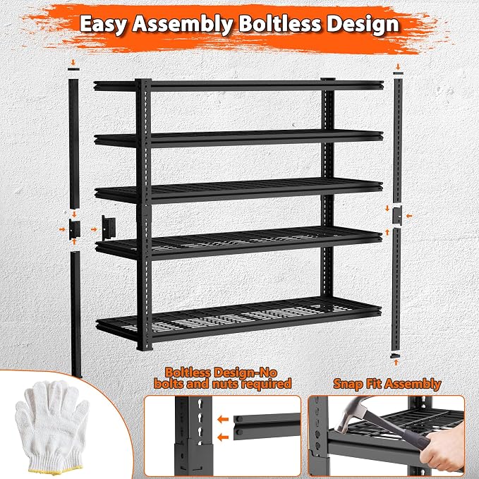 ROOMTEC Garage Shelving, 3300 LBS Capacity Storage Shelves Heavy Duty, 5 Tier - Image 5