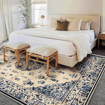 Washable Area Rug 8'x10' Retro Boho Design Non-Shedding Non-Slip Easy Care Ideal for High Traffic Areas in Living Room Bedroom Office Coffee Table Kitchen Large Carpet