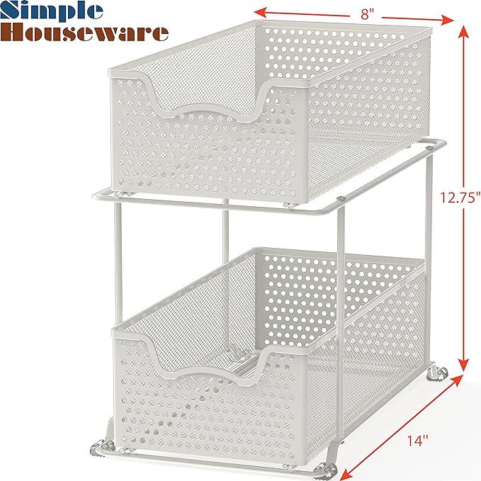 SIMPLE HOUSEWARE 2 Tier Sliding Cabinet Basket Organizer Drawer - Image 3
