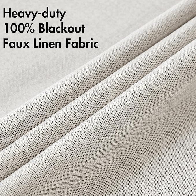 MIULEE Linen Textured Curtains for Bedroom Solid 100% Blackout Thermal Insulated Cream White Grommet Room Darkening Curtains & Drapes Luxury Decor for Living Room Nursery 52 x 54 Inch (2 Panels)