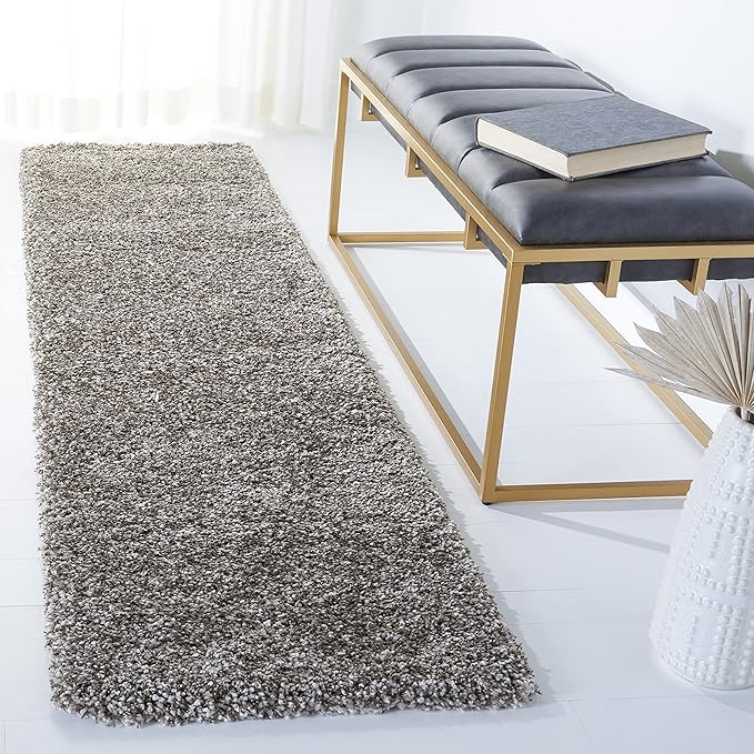 SAFAVIEH Milan Shag Collection Runner Rug - 2' x 14', Grey, Solid Design, Non-Shedding & Easy Care, 2-inch Thick Ideal for High Traffic Areas in Living Room, Bedroom (SG180-8080)
