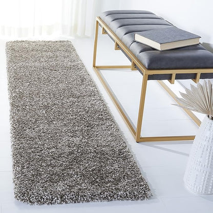 SAFAVIEH Milan Shag Collection Runner Rug - 2' x 14', Grey, Solid Design, Non-Shedding & Easy Care, 2-inch Thick Ideal for High Traffic Areas in Living Room, Bedroom (SG180-8080)