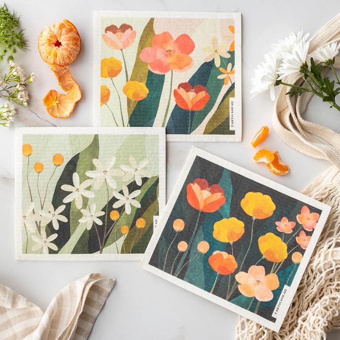 Swedish Dishcloths – Wildflower Garden Floral Designs – Reusable Compostable - Image 2