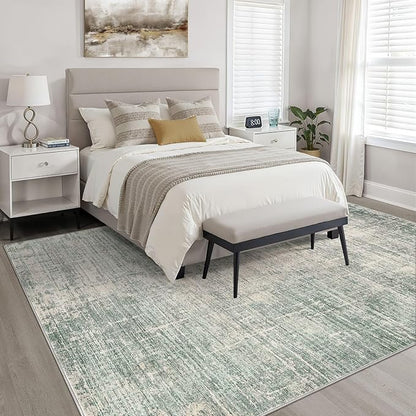 9x12 Area Rug Living Room: Washable Large Neutral Green Rugs Abstract Soft Modern Stain Resistant Indoor Floor Non-Slip Carpet for Bedroom Nursery Kids Office Playroom Dining Room Under Table Home