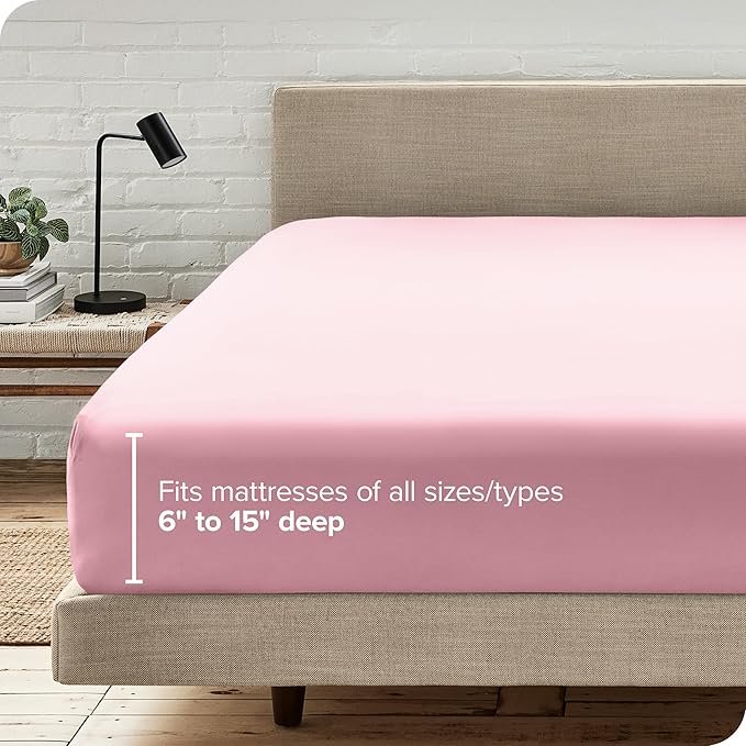 Bare Home Fitted Bottom Sheet Twin Size - Premium 1800 Microfiber - Ultra-Soft Hotel Luxury - Deep Pocket - Durable and Long Lasting - Fitted Sheet (Twin, Light Pink)