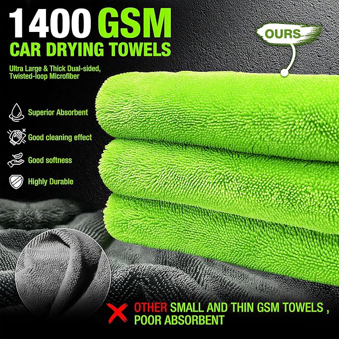 1400 GSM Car Drying Towel-48’’x24’’Extra Large Super Absorbent Twisted-Loop - Image 2