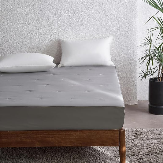 Simple&Opulence Cooling Quilted Mattress Pad – Fitted Sheet Mattress Protector Cover with Elastic Corners, Soft & Breathable, 16 Inch Deep Pocket (Dark Grey,Full)