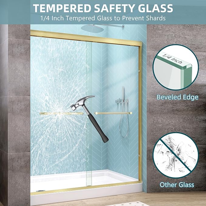 GETPRO Shower Door Double Sliding 62-66 in. W x 72 in. H Semi-Frameless Bypasss - Image 9