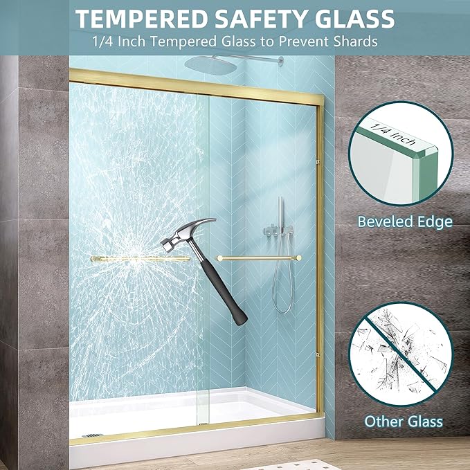 GETPRO Sliding Shower Door 50-54 in. W x 72 in. H Semi-Frameless Bypasss Double - Image 3