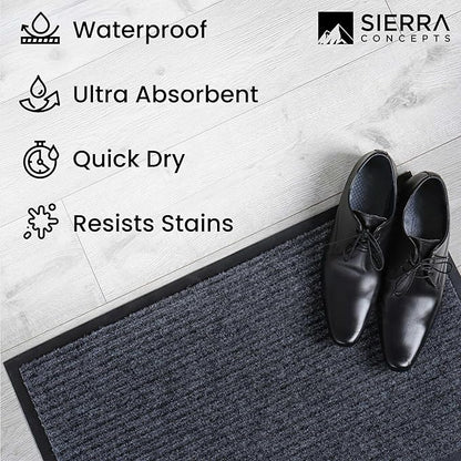 Sierra Concepts Front Door Mat X-Large Welcome Floor Mats - Entryway Indoor Outdoor Entrance Doormat, Patio, Porch, Muddy Dog Shoe, Inside Outside Low Profile 48x36in, 2-Pack Steel Gray