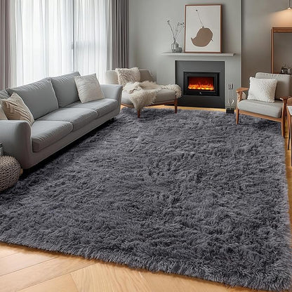 ONASAR Grey 6x9 Area Rugs for Living Room, Gray Large Fluffy Shag Rug for Bedroom, Washable Ultra Soft Plush Big Indoor Floor Carpet for Kids Girls Boys Baby Teen Dorm Nursery Home Decor Aesthetic
