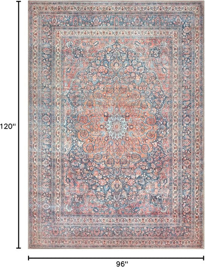 Bloom Rugs Washable Non-Slip 8' x 10' Rug - Multicolor Traditional Medallion Area Rug for Living Room, Bedroom, Dining Room, and Kitchen - Exact Size: 8' x 10'