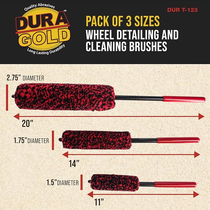 Dura-Gold Car Wheel Detailing and Cleaning Brush Set, 3 Sizes - Image 2