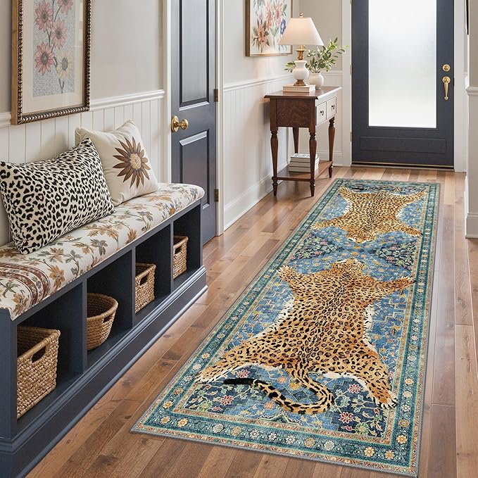 Bavni 2x6 Leopard Rug, Machine Washable Soft Cheetah Animal Print Runner Rug - Image 2
