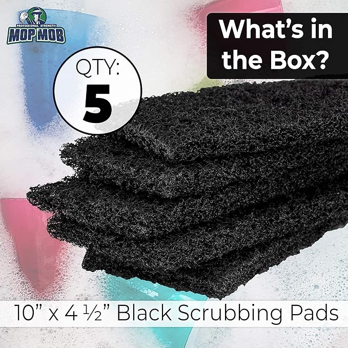 Heavy Duty XL Black Scouring Pad 5 Pack. 10 x 4.5in Large Multipurpose Nylon - Image 3