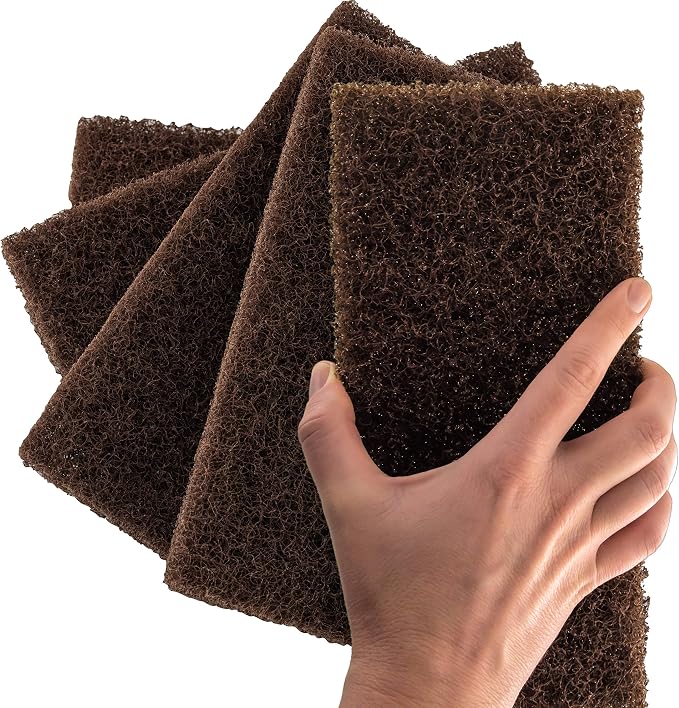 Heavy Duty XL Brown Scouring Pad 5 Pack. 10 x 4.5in Large Multipurpose Nylon by Pro-Grade+Cleaning+Supplies