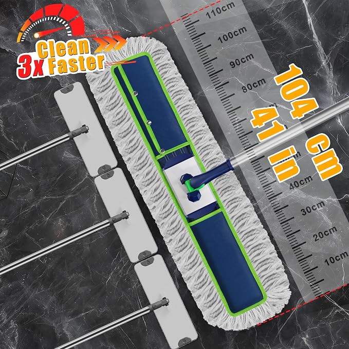 41" Commercial Dust Mop: Large Push Broom Wide Industrial Heavy Duty Hardwood - Image 3