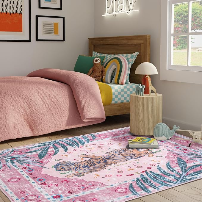 3x5 FT Leopard Rug for Living Room Light Pink Leopard Vintage Animal Rug - Image 5