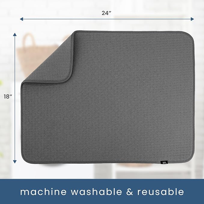 S&T INC. Dish Drying Mat XL, 18” x 24”, Absorbent Microfiber Kitchen Counter Mat - Image 6