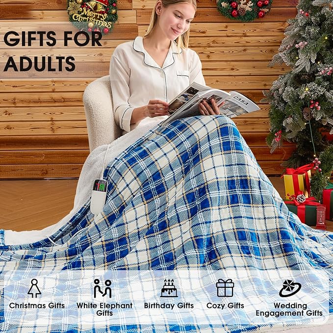Heated Electric Blanket Full Size,72X84 Heating Blanket with 10 Heats Levels&8 Hours Auto Off&Timer,Green Plaid Soft Cozy Sherpa Blankets Warmer Gifts for Grandma Women Adult,Fast Heating Washable