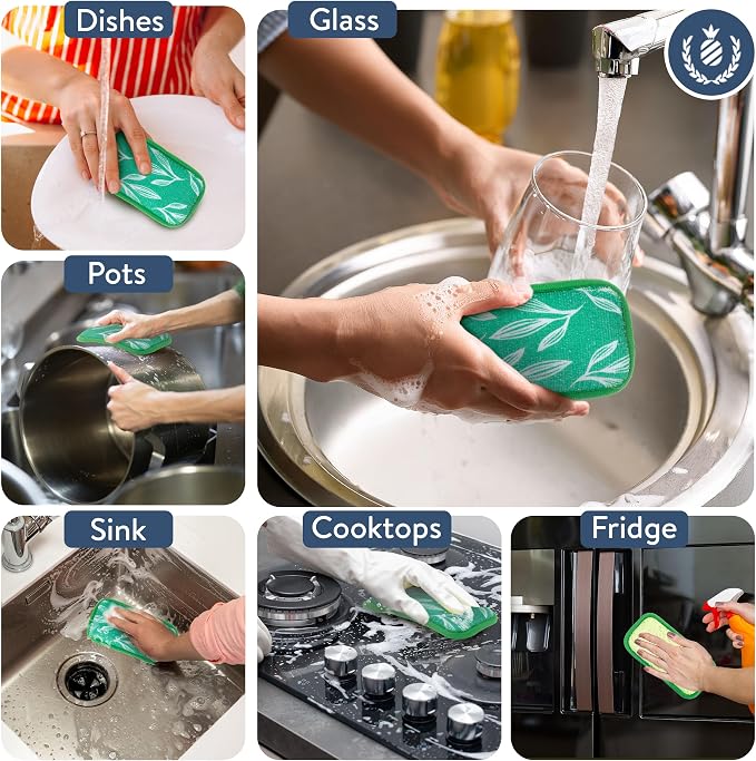 Simplified 5-Pack Scrub & Wipe 2-in-1 Dishwashing Sponges - Image 3