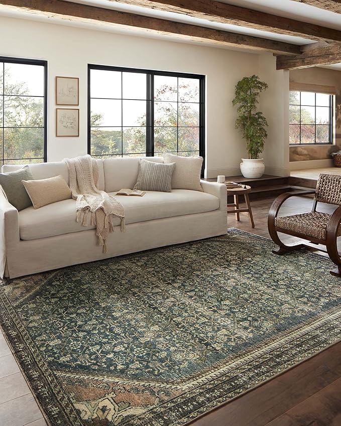 Loloi Magnolia Home by Joanna Gaines Banks Collection BAN-02 Denim/Clay 2'-3" x 3'-9" .13" Pile Height, Machine Washable, Accent Rug