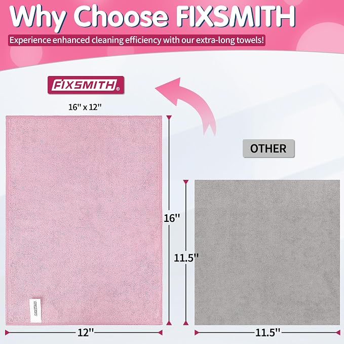 FIXSMITH Pink Microfiber Cleaning Cloth -Pack of 8, Highly Absorbent Cleaning - Image 2