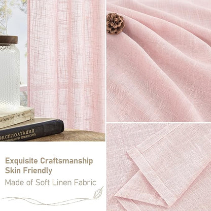 LAMIT Semi Sheer Linen Curtains 45 Inches Long, Light Filtering Panels Back Tab and Rod Pocket Neutral Drapes for Girls Room/Window/Bedroom, Pink, 2 Panels, 52 x 45 Inch