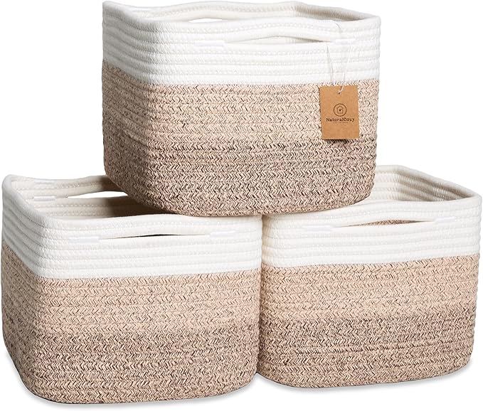 NaturalCozy Storage Cubes 9”x9”x7”Cotton Rope Woven Baskets by NaturalCozy