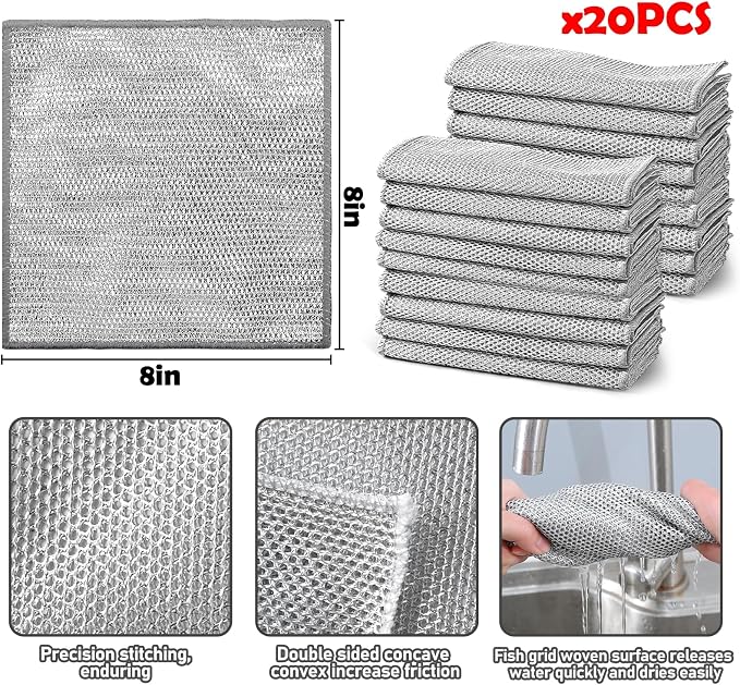 XANGNIER 20 Pcs Multipurpose Wire Dishwashing Rags - Image 8