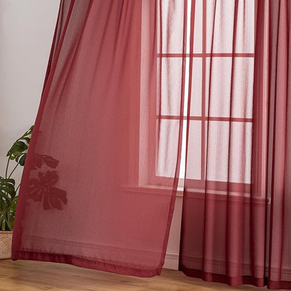 MAIHER 120 Inches Long Pinch Pleat Sheer Curtains for Living Room Ceiling to Floor Light Filtering Pleated Drapes with Adjustable Hooks Soft Touch 10ft Curtains, Burgundy, 42" W x 120" L, 2 Panels
