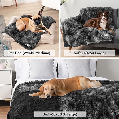 PetAmi Waterproof Dog Blanket for Medium Large Dogs, Calming Fleece Cat Blanket, Couch Protector Washable Sherpa Faux Fur Pet Throw for Puppy, Soft Reversible Leakproof 40x60 Tie-Dye Black