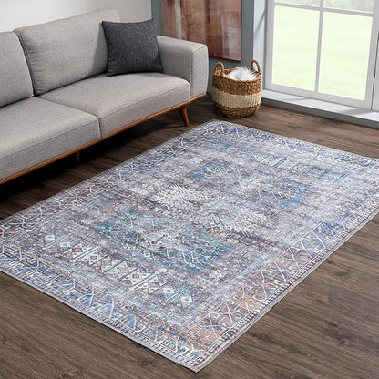 Bloom Rugs Washable 8' x 10' Rug - Slate Gray/Blue Traditional Area Rug for Living Room, Bedroom, Dining Room, and Kitchen - Exact Size: 8' x 10'