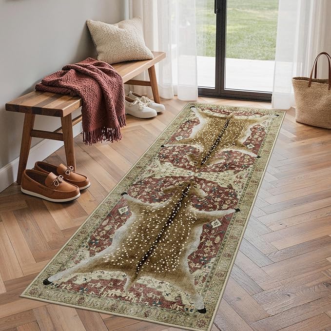 Bavni 2x6 Deer Rug, Machine Washable Soft Animal Print Runner Rug Non Slip Boho - Image 2