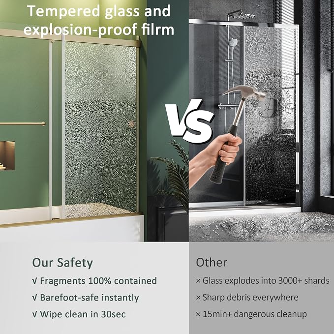 Bathtub Sliding Door 55"-60" W x 56" H Tub Shower Door, Frameless Bypass - Image 8