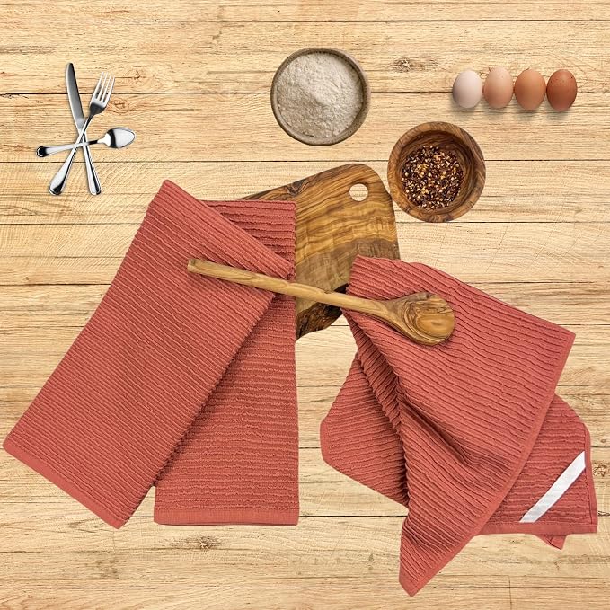Serafina Home Peach Coral Salmon Kitchen Hand Dish Towels: Oversized 28" x 18" - Image 3