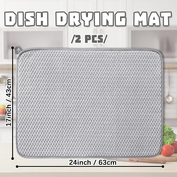 2Pcs XXL Dish Drying Mat, Absorbent Microfiber Dish Drainer Mats, Kitchen - Image 2