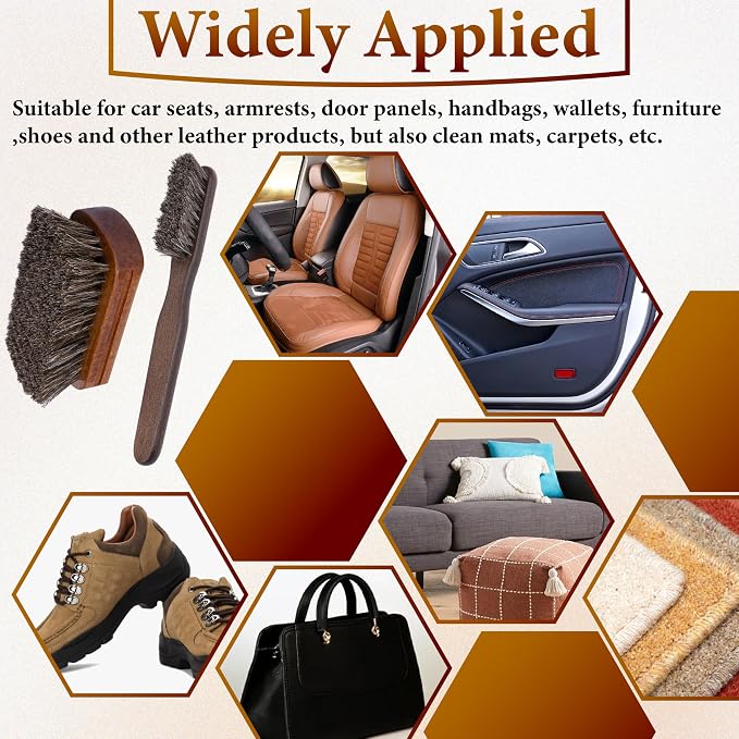 2 PCS Leather Brush Car Detailing, Horse Hair Brush, Car Cleaning Supplies - Image 7