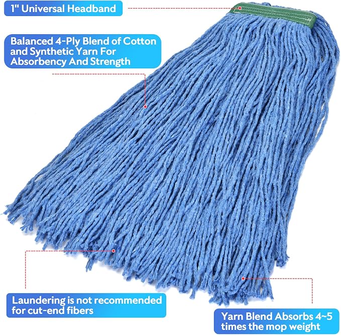 Matthew Cleaning 20oz 3Pack Cotton Floor Mop, Cotton Looped-Open String Heavy - Image 6