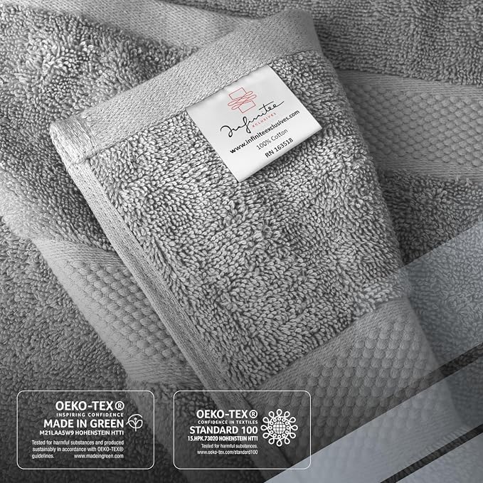 Infinitee Xclusives Luxury 100% Cotton Towel Set – 8 Piece Bathroom Towel Set – - Image 5