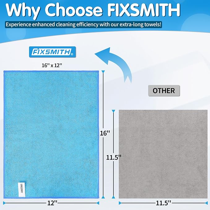 FIXSMITH Blue Microfiber Cleaning Cloth -Pack of 8, Highly Absorbent Cleaning - Image 2