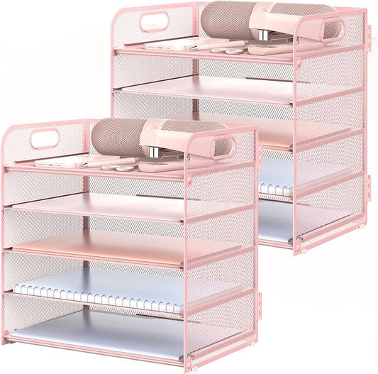 2 Pack Letter Tray 5-Tier Desk Organizer File Paper Holder by Sinboun