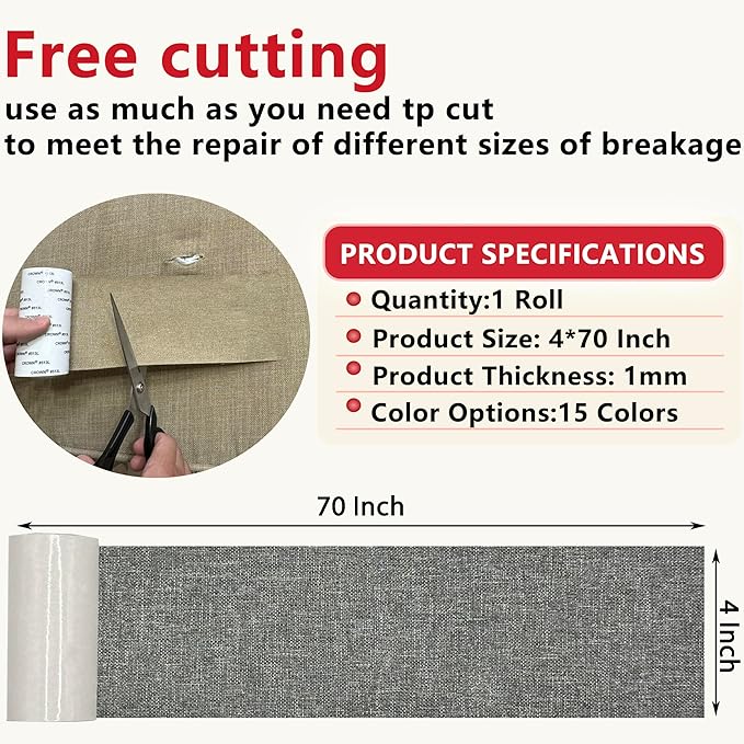 Linen Repair Tape 4x70 Inch Self-Adhesive Couch Patch Repair Fabric Patch - Image 3