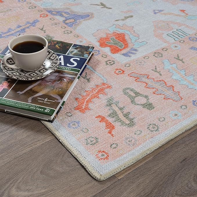 Fame Rugs Modern Oushak Rug 2x3, Vintage Doormat Turkish Colorful Oriental Antique Inspired Washable Small Area Rug, Luxury Living Room Bedroom (995BO, 2' x 3')