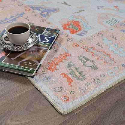 Fame Rugs Modern Oushak Rug 2x3, Vintage Doormat Turkish Colorful Oriental Antique Inspired Washable Small Area Rug, Luxury Living Room Bedroom (995BO, 2' x 3')