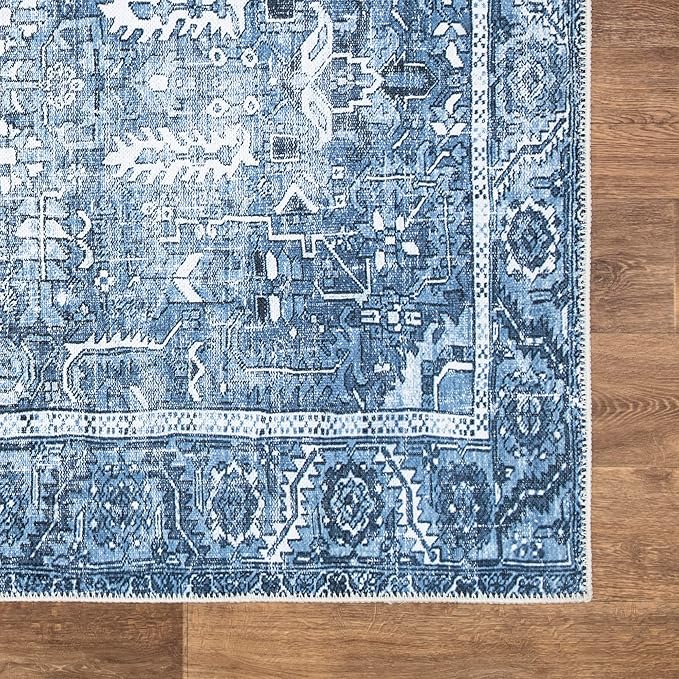 Bloom Rugs Washable Non-Slip 3' x 5' Rug - Blue Traditional Area Rug for Living Room, Bedroom, Dining Room, and Kitchen - Exact Size: 3' x 5'