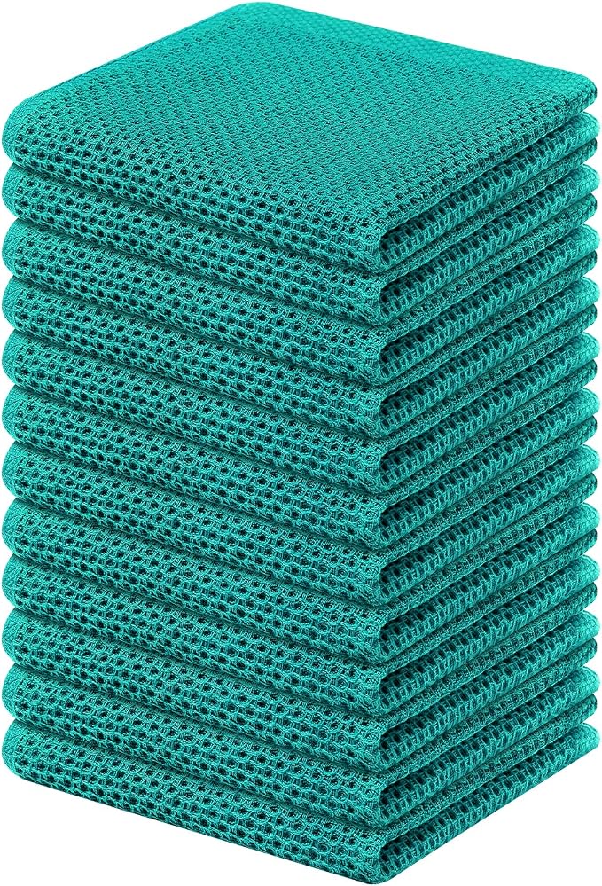 Kitinjoy 100% Cotton Kitchen Dish Cloths, 12 Pack Waffle Weave Ultra Soft by Kitinjoy