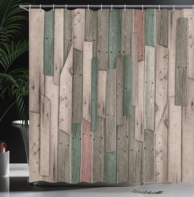Ambesonne Rustic Shower Curtain, Grunge Wood Planks Barn House Door Nails - Image 3