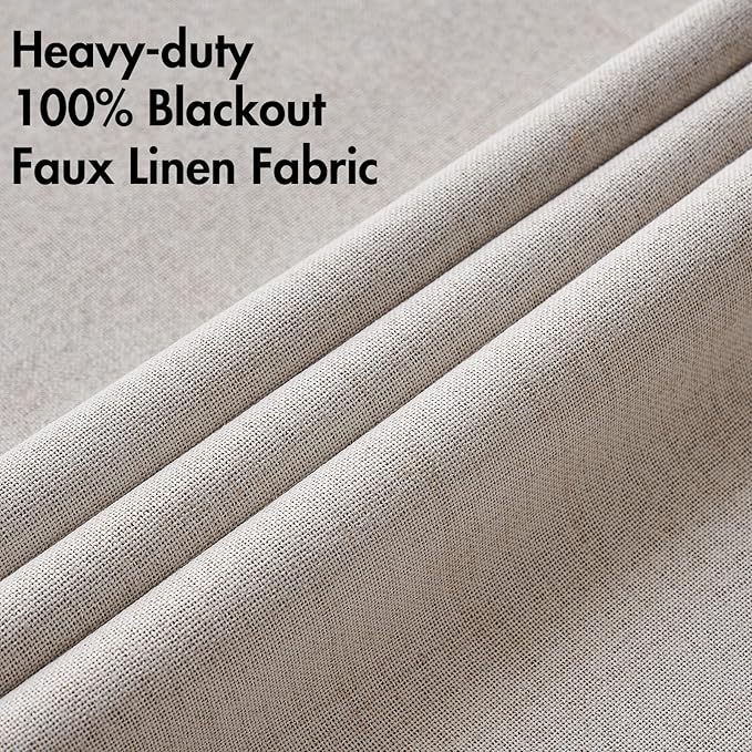 MIULEE 100% Blackout Linen Textured Curtains for Bedroom Solid Thermal Insulated Ivory Grommet Room Darkening Curtains & Drapes Luxury Decor for Living Room Nursery 52 x 45 Inch (2 Panels)