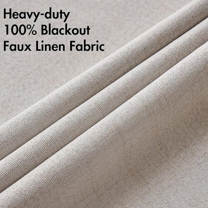 MIULEE 100% Blackout Linen Textured Curtains for Bedroom Solid Thermal Insulated Ivory Grommet Room Darkening Curtains & Drapes Luxury Decor for Living Room Nursery 52 x 108 Inch (2 Panels)